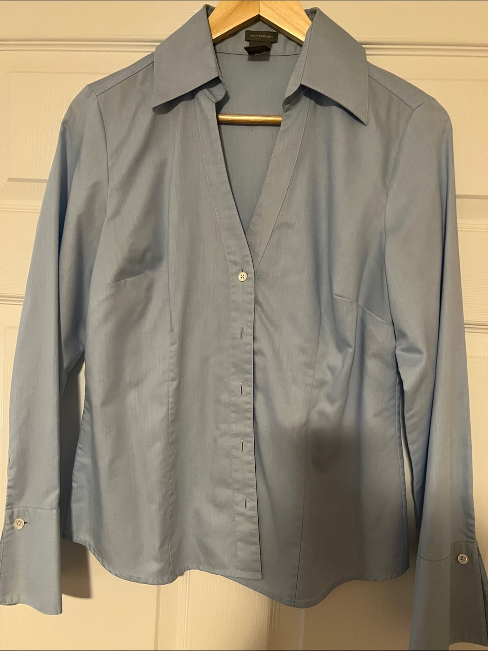 Ann Taylor Soft Blue Collared Button-Front Blouse